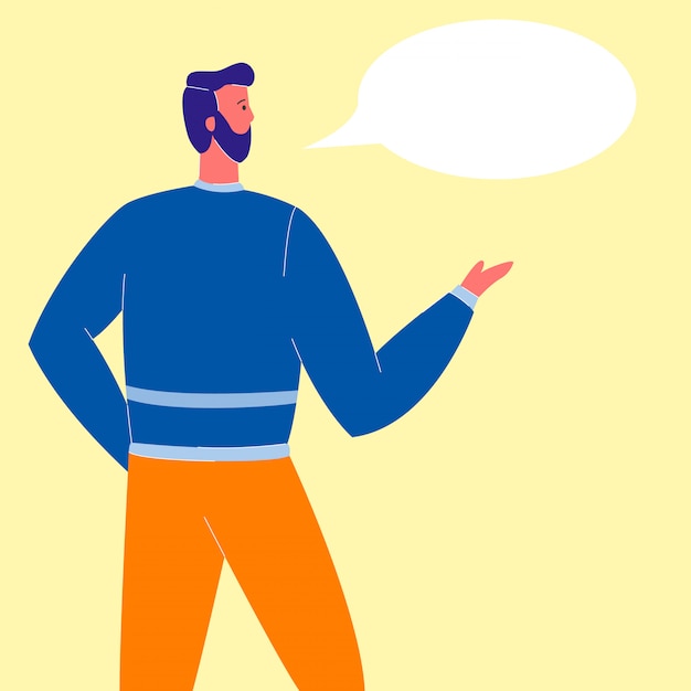 Man with Speech Bubble Flat Vector Illustration