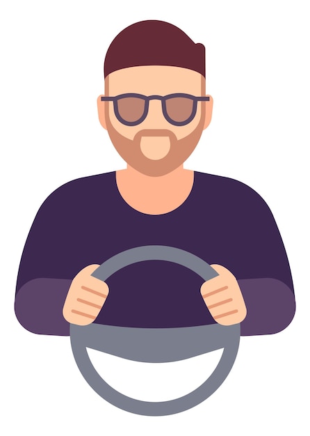 Vector man with steering wheel. driver avatar. chauffeur character