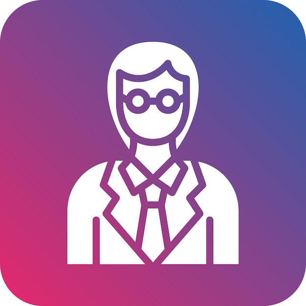 A man with a suit and a blue and pink and purple logo