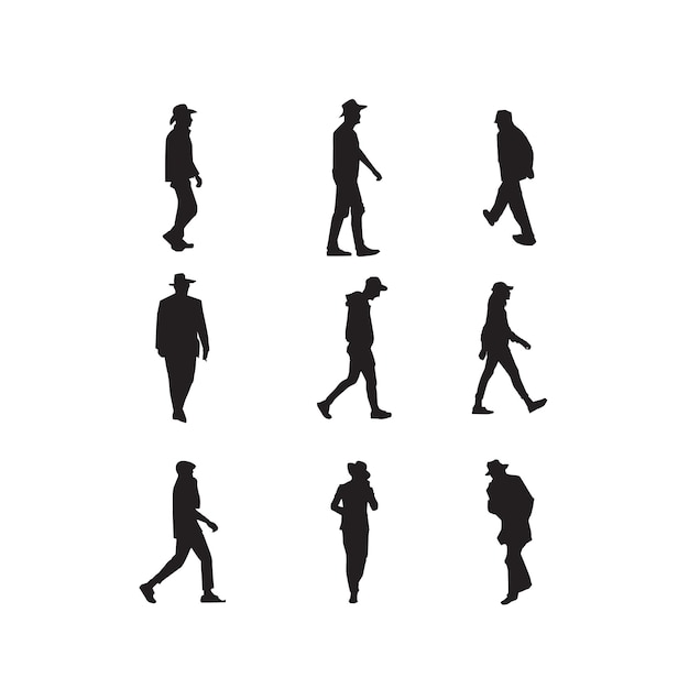 Vector man with suit and hat walking silhouette