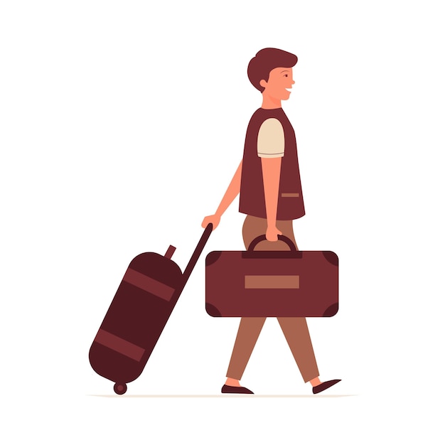 Vector man with a suitcase flat vector illustration on white background