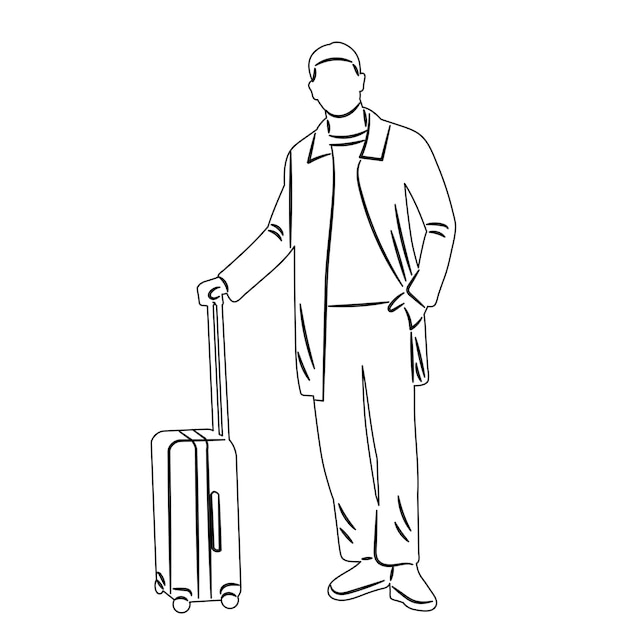 man with a suitcase sketch outline on a white background vector