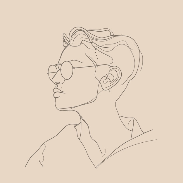 man with sunglasses minimalist hand drawn
