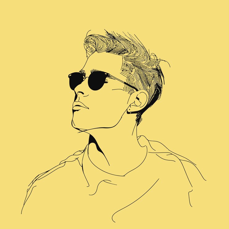 Vector man with sunglasses minimalist hand drawn