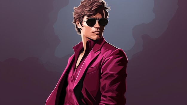 Vettore un uomo con occhiali da sole e una camicia viola indossa una giacca viola