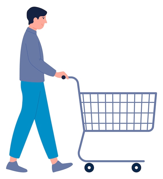 Man with supermarket trolley Shopping person Male customer