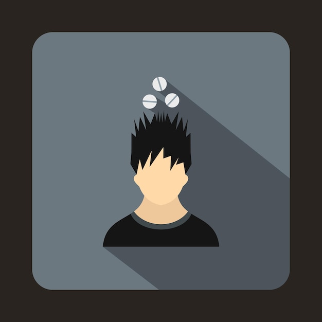 Vector man with tablets over head icon in flat style on a gray background