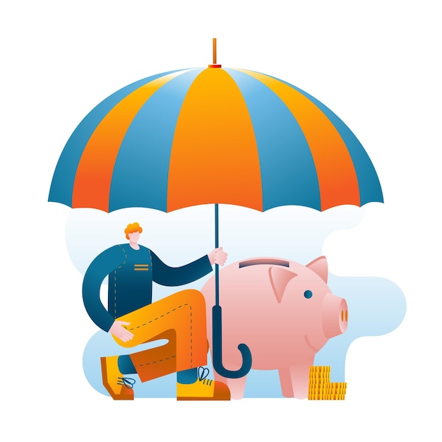 A man with an umbrella in her hands protects her savings