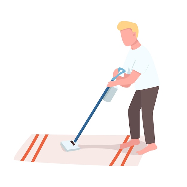 Man with vacuum cleaner semi flat color vector character