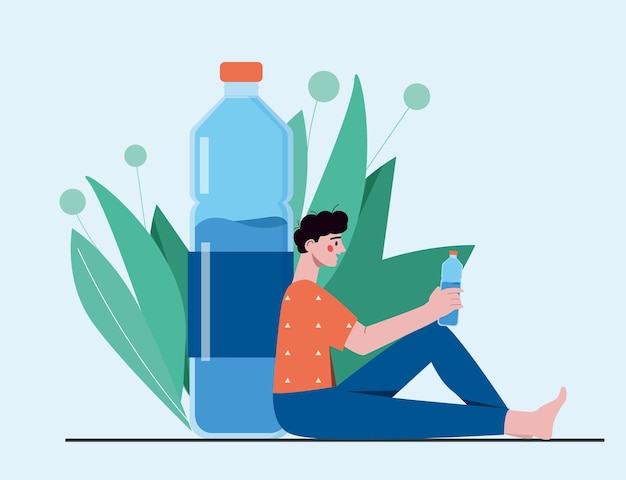 Man with water bottle vector concept