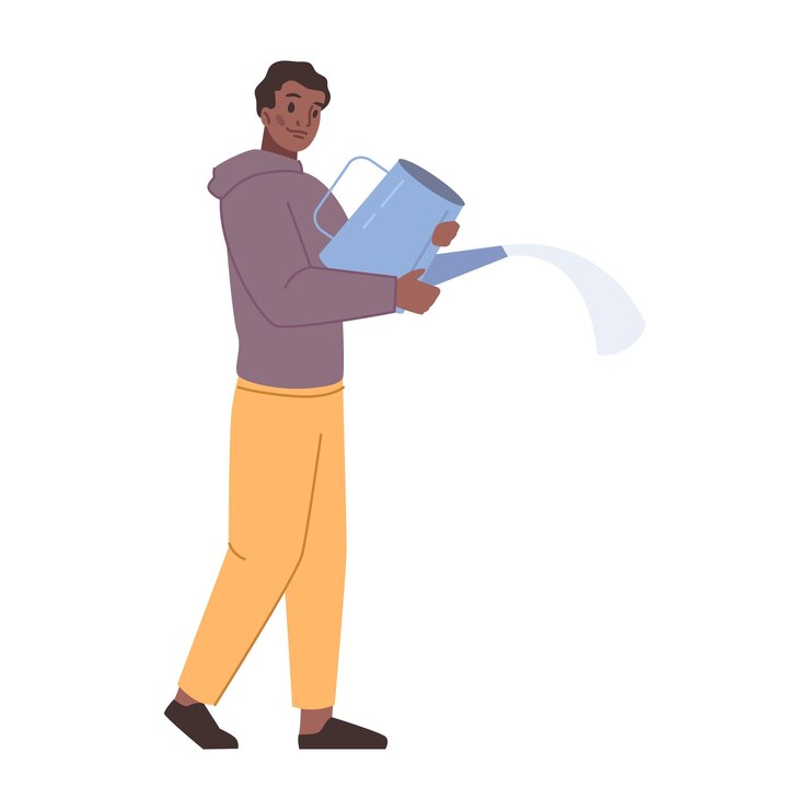 Vector man with watering can flowing water