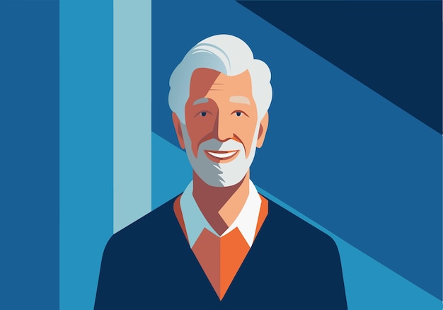 Vector a man with a white beard and a blue shirt is smiling