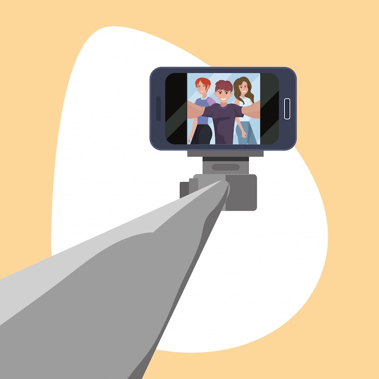 Vector man with women taking selfie stick