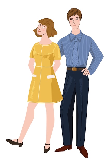 Vector man and woman of 60s couple of 1960s years vector