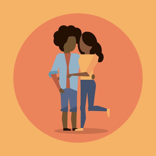 Vector man and woman afro couple hugging