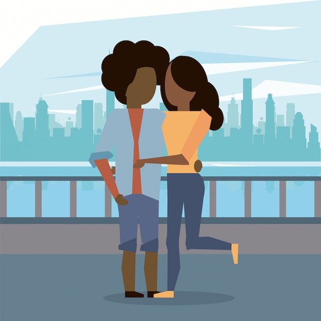 Vector man and woman afro couple hugging