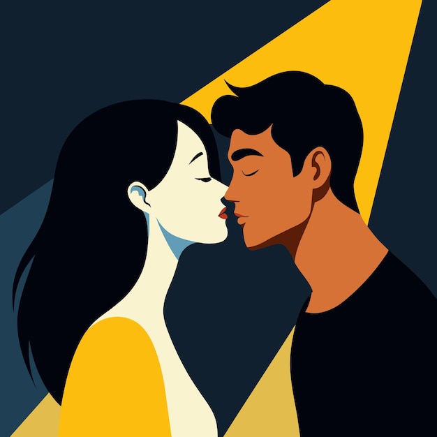 A man and woman are about to kiss their faces close together