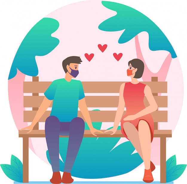 Vector man and woman are dating at the park illustration