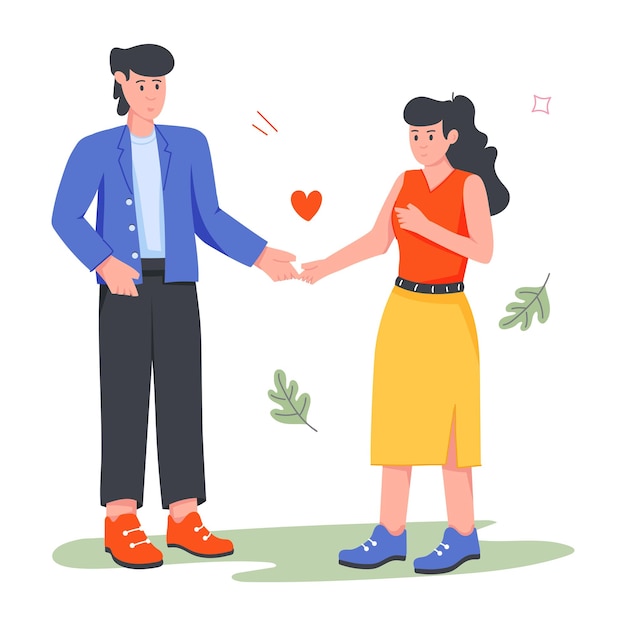 男性と女性が手をつないで真ん中に心を持っています