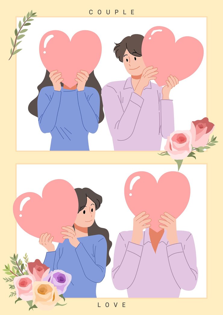 Vector 男性と女性がハートのイラストを握っています