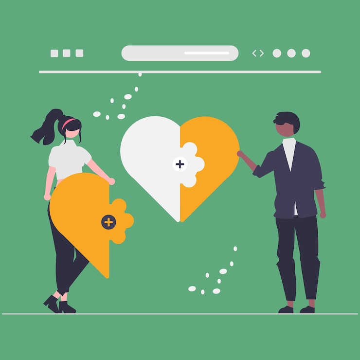 Vector a man and woman are holding a heart with a cross symbol on it.
