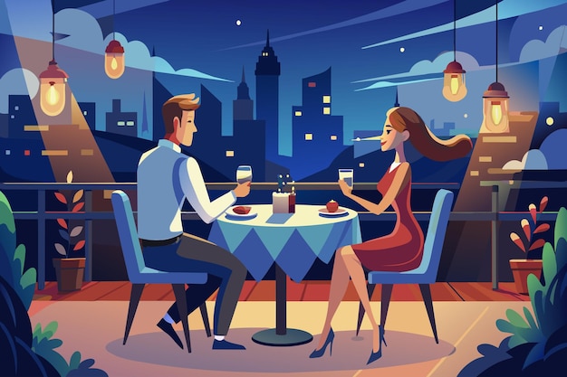 A man and woman are sitting at a table in a restaurant enjoying a meal together