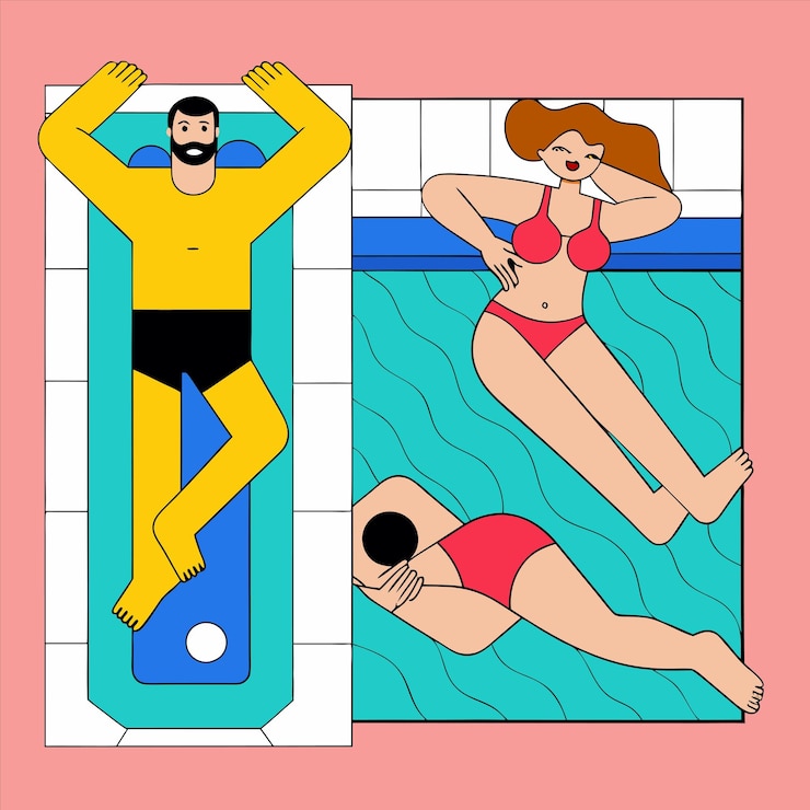 Vector a man and a woman are swimming in a pool