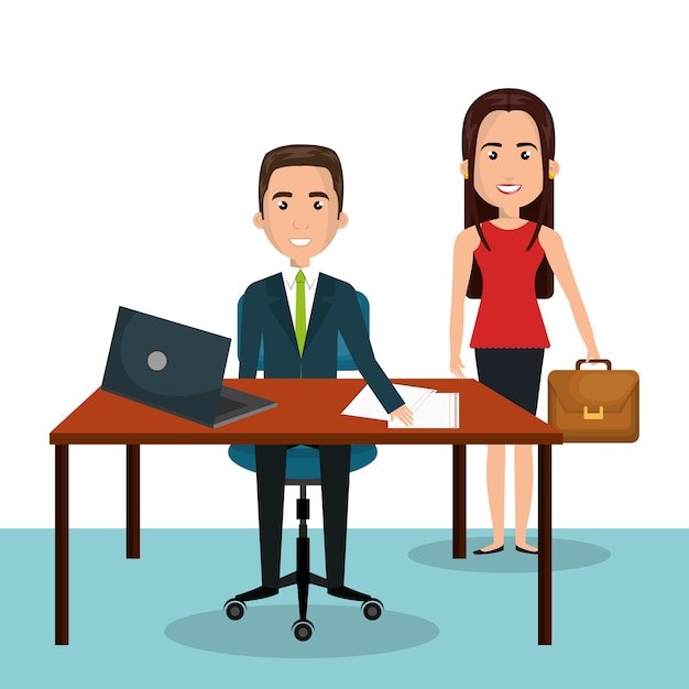 Vector man and woman cartoon workplace work