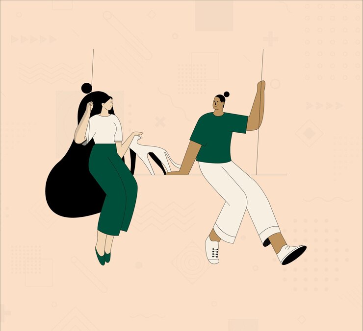 Vector 그네에 남자 여자와 고양이