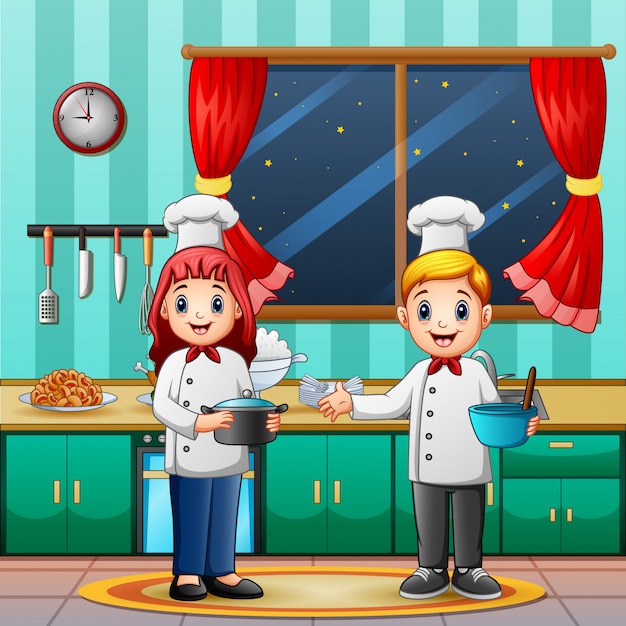 Man and woman chef in the kitchen