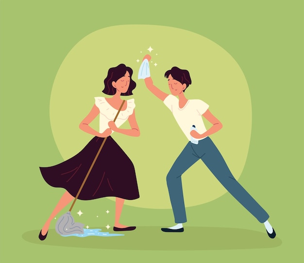 Man and woman cleaning