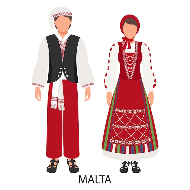 Vettore un uomo e una donna una coppia in costumi popolari maltesi cultura e tradizioni di malta illustrazione