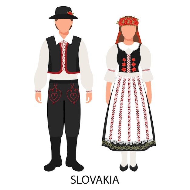 Man and woman couple in Slovak folk costumes Culture and traditions of Slovakia Illustration