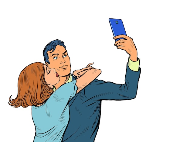 Vector a man and a woman couple take a selfie a couple in love