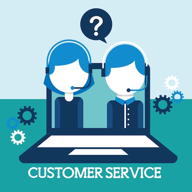 Vector man and woman dispatcher in laptop customer service