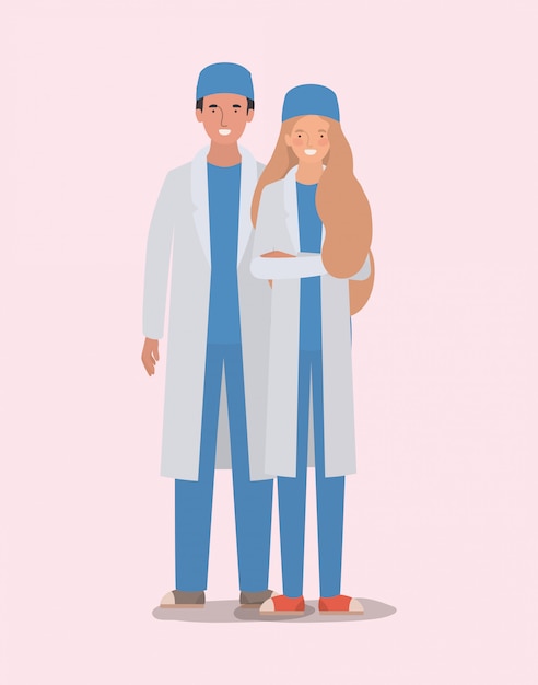 Man and woman doctor with uniform design