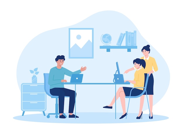 Man and woman doing business work as a team trending concept flat illustration