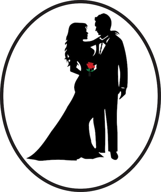 Man and woman enjoying time together with roseblack and white vector illustration