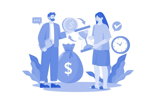 Man And Woman Exchange Money For Time