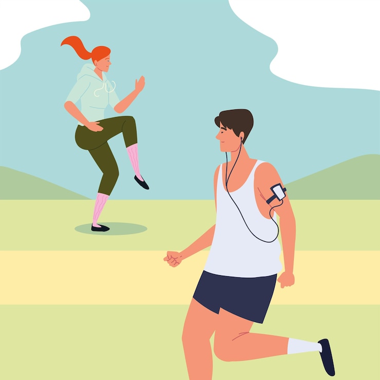 Vector 野外で運動する男女