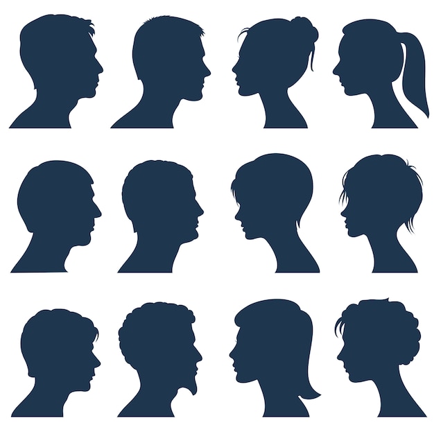 Vector man and woman face profile vector silhouettes