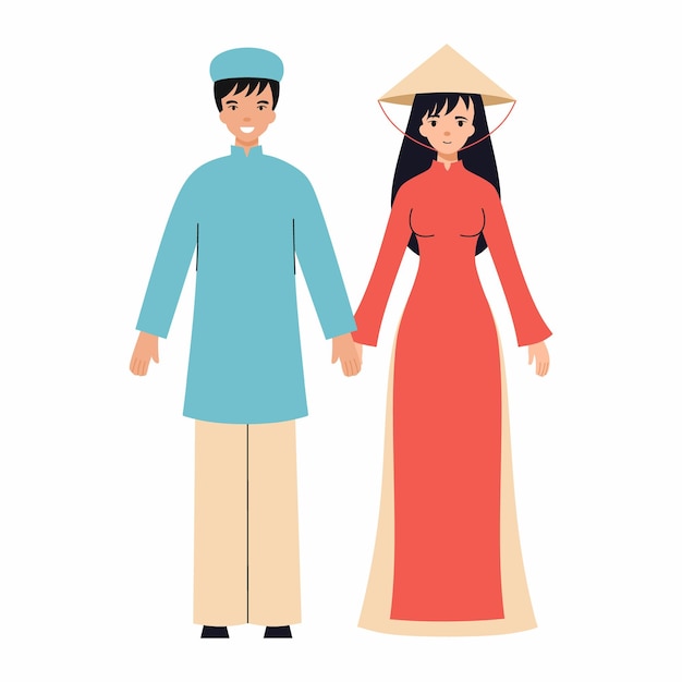 Vector man and woman from vietnam traditional clothing