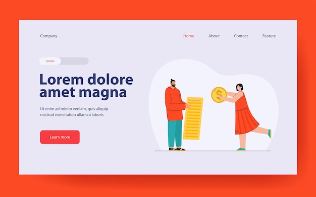 Man and woman going shopping landing page in flat style