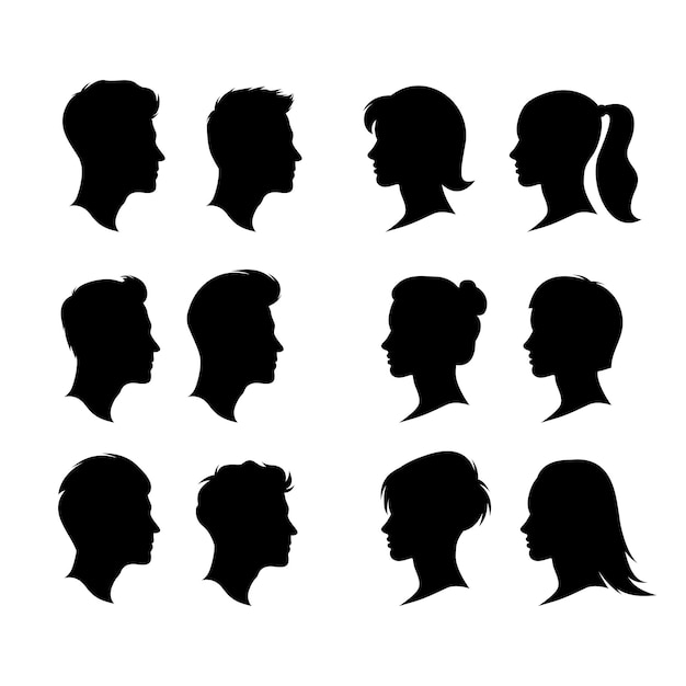 Vector man and woman head silhouette collection