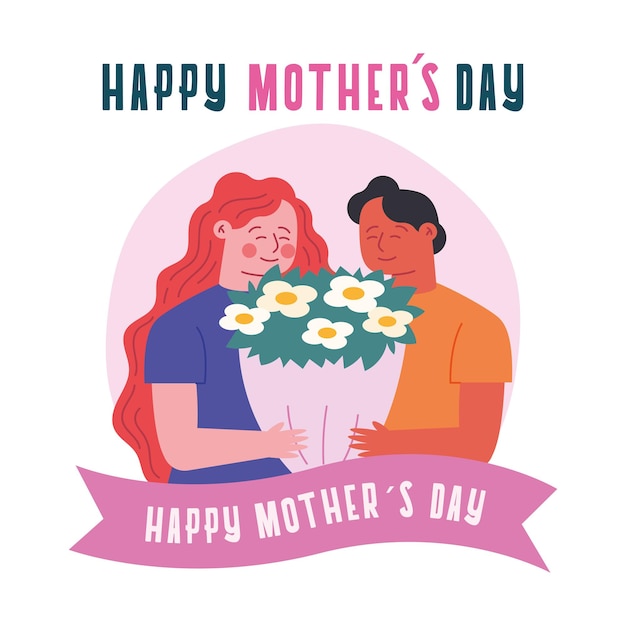 Man and woman holding a flower bouquet
