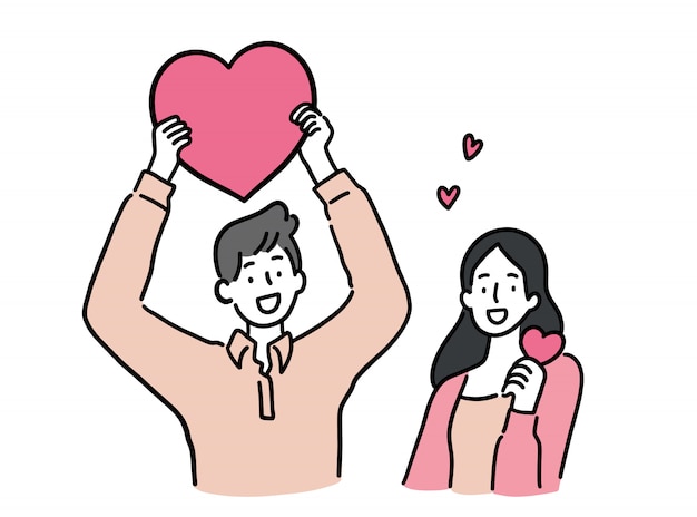 Vector man and woman holding heart,