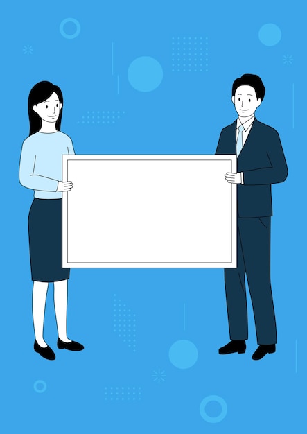 Man and woman holding a white blank board