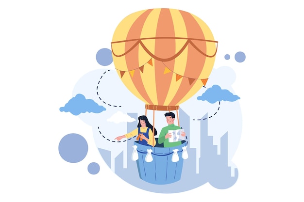 man and woman in a hot air balloon