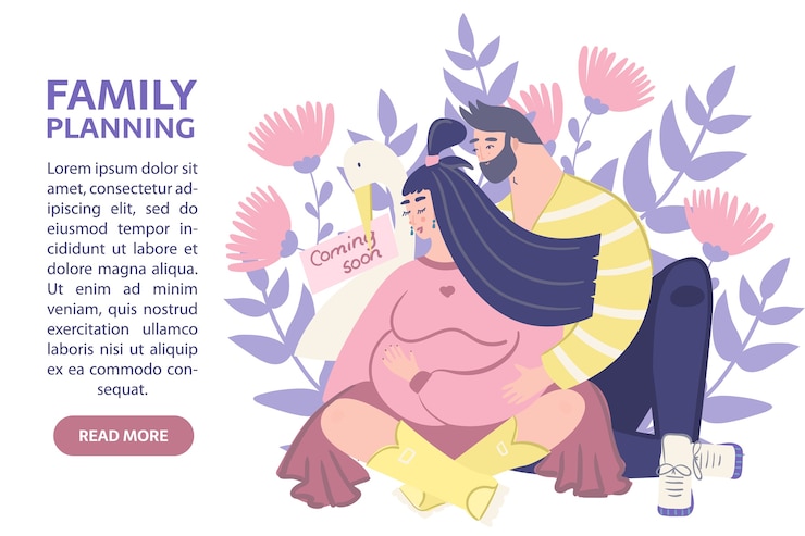 Vector man and woman hugging child with place for your text