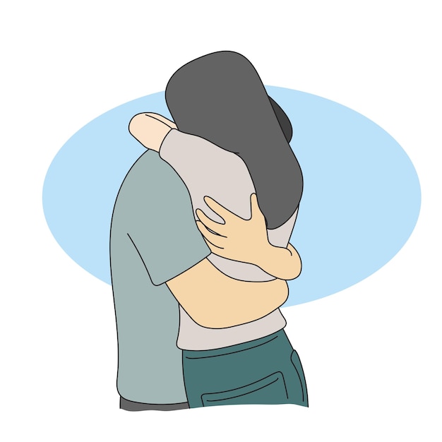 남자 와 여자 가 서로  ⁇ 안고 있는 일러스트레이션  ⁇ 터 손 으로  ⁇  배경 에 고립 되어 그려져 있다